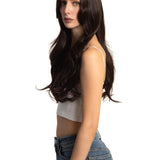 JBEXTENSION 26 Inches Curly Women Tea Black Darkest Brown Wig Pre-Cut Frontlace Glueless Wig EMMIE