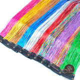 JBextension Hair Tinsel Clip in Extensions Pink Sparkle Highlights for Hair 18 Inch Multi-Colors Synthetic Hair Extensions for Party, Christmas, New Year, Halloween, Cosplay