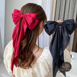 JBextension Big Bow Barrettes Soft Silky Satin Hair Clip Long Tail French Ribbon Hair Pins Metal Bowknot Clips 90's Accessories for Party Valentine's Day Women Girl 1 Pieces