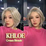 HOT OF SEASON - 12 Inches Bob Cut Cream Blonde Pre-Cut Snowflake Lace Frontlace Glueless Wig KHLOE CREAM BLONDE【PERMATEASE】【BENDY EAR TABS】