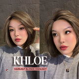 HOT OF SEASON - 12 Inches Bob Cut Hazelnut Blonde Highlight Pre-Cut Snowflake Lace Frontlace Glueless Wig KHLOE HAZELNUT【PERMATEASE】【BENDY EAR TABS】