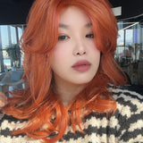 HOT OF SEASON - 18 Inches Vibrant Copper Curly Women Fashion Full Machine Wig With Bangs LORNA VIBRANT COPPER【PLUS PERMATEASE】【BENDY EAR TABS】