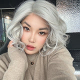 JBEXTENSION 10 Inches Oyster Gray Pre-Cut Side Part Snowflake Lace Frontlace Glueless Wig MICHELLE OYSTER GRAY【BENDY EAR TABS】