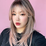 JBEXTENSION 20 Inches Scalpiana Apricot Wolf Cut 3.5X4 Hard Silky Top Natural Scalp Effect Wig With Bangs LILA APRICOT