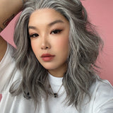 JBEXTENSION 18 Inches Grey Pre-Cut Snowflake Lace Frontlace Glueless Wig TERESA GREY【PERMATEASE】【BENDY EAR TABS】