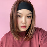 JBEXTENSION 12 Inches Short Hair Auburn Highlight Headband Wig RUSH FADE BOB - AUBURN