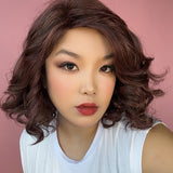 JBEXTENSION 13 Inches Dark Red Curly Women Fashion Full Machine Wig With Bangs BRIANA【PLUS PERMATEASE】【BENDY EAR TABS】