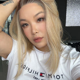 JBEXTENSION 12 Inches Panna Cotta Pre-Cut Side Part Snowflake Lace Frontlace Glueless Wig ALICE PANNA COTTA【BENDY EAR TABS】