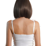 JBEXTENSION 12 Inches Bob Cut Dark Brown With Grey Highlight Wig With Bangs ANGIE GREY