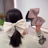 JBextension Pearl Satin Layered Hair Bows for Women Girls Barrette Hair Clip Ribbon Bows French Style Hair Accessories (Pearl bow style) 1Pcs