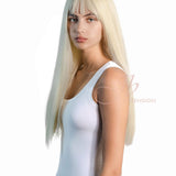 JBEXTENSION 22 Inches Light Blonde Straight Wig With Full Bangs JANETH