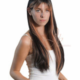 JBEXTENSION 26 Inches Black With Peach Highlight With Bangs Wig RUTH