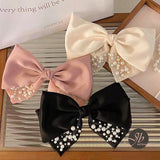 JBextension Pearl Satin Layered Hair Bows for Women Girls Barrette Hair Clip Ribbon Bows French Style Hair Accessories (Pearl bow style) 1Pcs