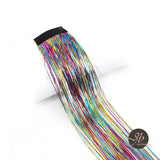 JBextension Hair Tinsel Clip in Extensions Pink Sparkle Highlights for Hair 18 Inch Multi-Colors Synthetic Hair Extensions for Party, Christmas, New Year, Halloween, Cosplay