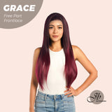 JBEXTENSION 30 Inches Dark Red Extra Long Straight Lace Front Wig.Pre Plucked 6*14 HD Transparent Lace Frontal Glueless Wig GRACE