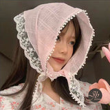 JBextension Lace Triangle Scarf Flowers Beige Foreign Style Decorative Headscarf Headband Tie Bag Streamer All Matching Small Scarf 1 Pcs