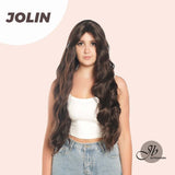 JBEXTENSION 32 Inches Extra Long Body Wave Nature Brown Wig With Bangs JOLIN