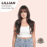 JBEXTENSION 26 Inches Scalpiana Cold Brown Curly 3.5X4 Hard Silky Top Natural Scalp Effect Wig LILLIAN COLD BROWN