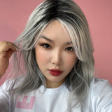 JBEXTENSION 14 Inches Grey Silver with Dark Root Women Fashion Full Machine Wig CAMILLIE【PLUS PERMATEASE】【BENDY EAR TABS】