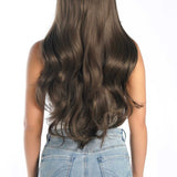 JBEXTENSION 26 Inches Scalpiana Brown Curly 3.5X4 Hard Silky Top Natural Scalp Effect Wig With Bangs BONITA