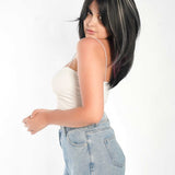 JBEXTENSION 20 Inches Wolf Cut Black With Pink Silver Highlight Wig JOEY