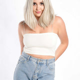 JBEXTENSION 14 Inches Bob Cut White Grey Pre-Cut Frontlace Glueless Wig SNOW BOB CUT