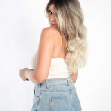 JBEXTENSION 22 Inches Body Wave Shatush Silver Pre-Cut Frontlace Glueless Wig CLAIRE M SILVER