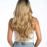 JBEXTENSION Peluca rizada de 26 pulgadas para mujer, peluca rubia Shatush, peluca frontal precortada, EMMIE SHATUSH BLONDE