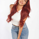 JBEXTENSION Peluca rizada de 26 pulgadas para mujer, color rojo cobrizo, peluca frontal precortada, EMMIE COPPER RED
