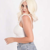 JBEXTENSION 16 Inches Platinum Blonde Wave Free Part Pre-Cut Frontlace Glueless Wig BIANCA