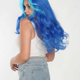 JBEXTENSION 24 Inches Mix Blue Body Wave Pre-Cut Frontlace Glueless Wig BUBBLES