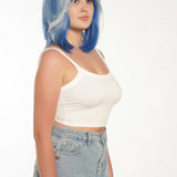 JBEXTENSION 12 Inches Bob Cut Blue With White Highlight Free Part Pre-Cut Frontlace Glueless Wig DOLPHIN