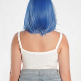 JBEXTENSION 12 Inches Bob Cut Blue With White Highlight Free Part Pre-Cut Frontlace Glueless Wig DOLPHIN