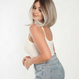 JBEXTENSION 12 Inches Bob Cut Mix Color With Highlight Free Part Pre-Cut Frontlace Glueless Wig DOLPHIN LATTé