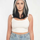 JBEXTENSION 18 Inches Black With White Highlight Pre-Cut Free Part Frontlae Glueless Wig AMARI