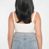 JBEXTENSION 18 Inches Black With White Highlight Pre-Cut Free Part Frontlae Glueless Wig AMARI
