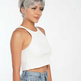 HOT OF SEASON -Pixie Cut Silver Half Real Human Hair Half Futura Fiber Fashion Women Wig WINTOUR