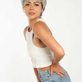 HOT OF SEASON -Pixie Cut Silver Half Real Human Hair Half Futura Fiber Fashion Women Wig WINTOUR