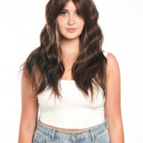 JBEXTENSION 24 Inches Brown With Highlight Body Wave With Bangs Wig KIMMY BROWN