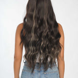 JBEXTENSION 26 Inches Body Wave Natural Black With Blonde Highlight Hair With Full Bangs Wig KHLOE