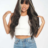 JBEXTENSION 26 Inches Body Wave Natural Black With Blonde Highlight Hair With Full Bangs Wig KHLOE