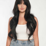 JBEXTENSION 30 Inches Long Natural Black Wig With Bangs YUMI NATURAL BLACK