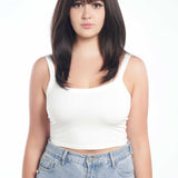 JBEXTENSION 20 Inches Scalpiana Tea Black Darkest Brown Wolf Cut 3.5X4 Hard Silky Top Natural Scalp Effect Wig With Bangs LILA TEA BLACK