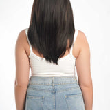 JBEXTENSION 20 Inches Scalpiana Tea Black Darkest Brown Wolf Cut 3.5X4 Hard Silky Top Natural Scalp Effect Wig With Bangs LILA TEA BLACK
