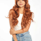 JBEXTENSION 26 Inches Copper Body Wave With Dark Root Wig With Bangs MICKY