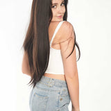 JBEXTENSION GENERATION FIVE 28 Inches Long Tea Black Darkest Brown Straight Wig With Bangs DANA G5