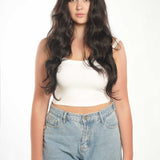 JBEXTENSION 24 Inches Tea Black Darkest Brown Body Wave Wig With Cute Bangs NINI TEA BLACK