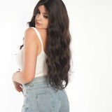 JBEXTENSION 24 Inches Tea Black Darkest Brown Body Wave Wig With Cute Bangs NINI TEA BLACK