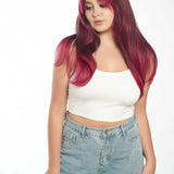 JBEXTENSION 22 Inches Nature Straight Fushia Color Wig With Bangs BREEN