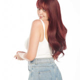 JBEXTENSION 25 Inches Red Curly Fashion Wig With Full Bangs ALYSSA